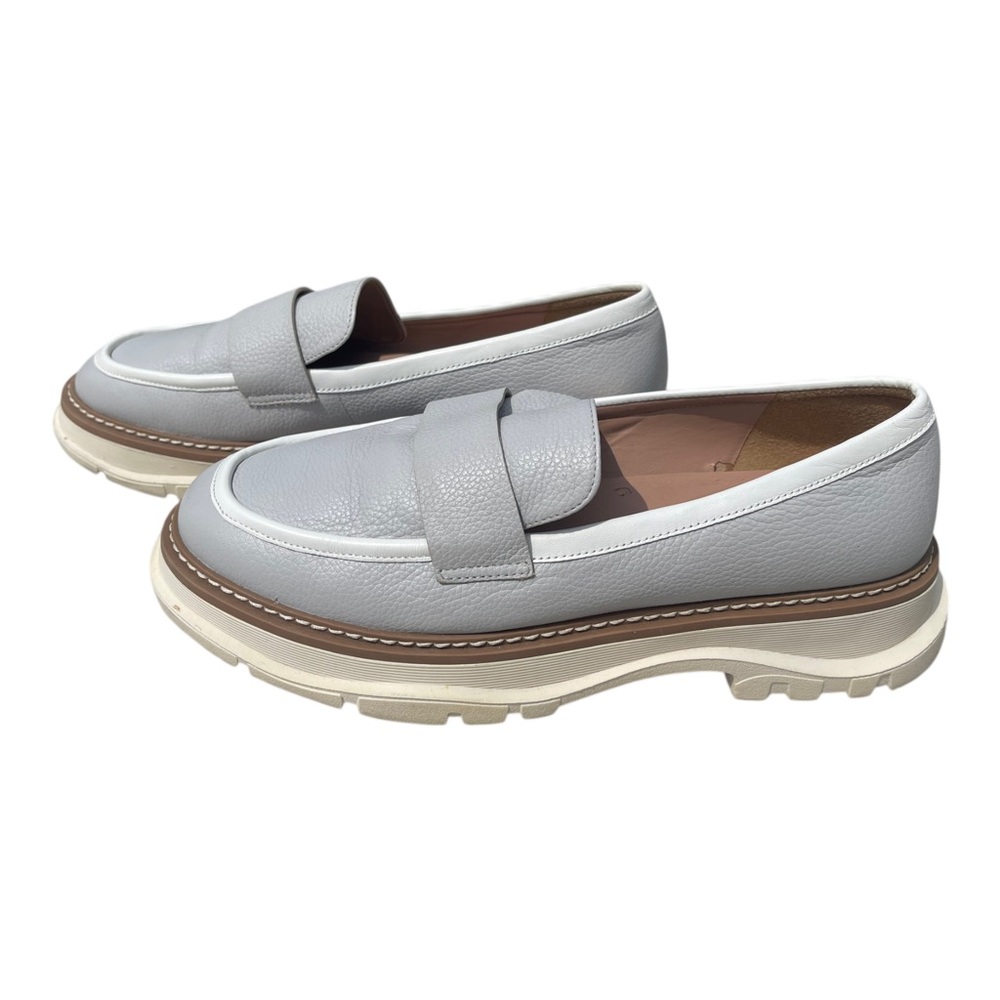 Linea Paolo Minka Gray White Chunky Thick Soles Preppy Leather Loafers Size 9 - Picture 5 of 14